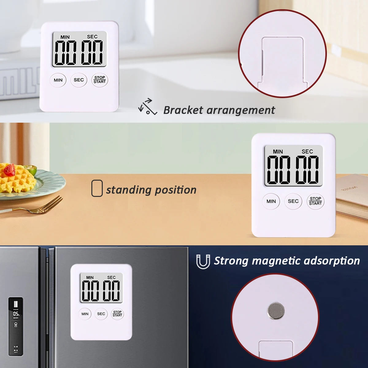 Magnetic LCD Digital Kitchen Timer with Loud Alarm