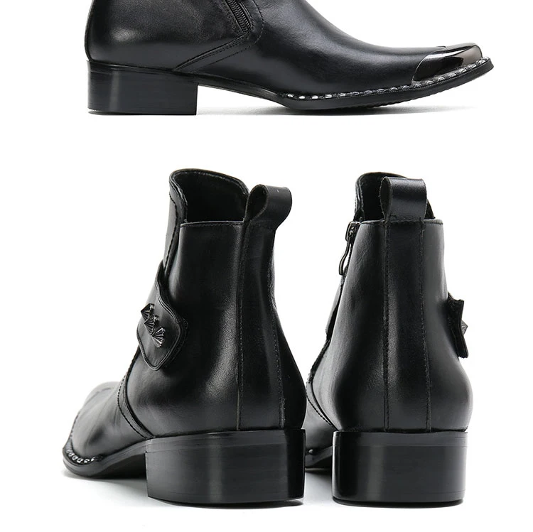 Handgefertigte Herren-Stiefeletten im italienischen Stil aus echtem Leder mit spitzer Zehenpartie und Eisenkappe, Punk-Mode-Schuhe für Partys. – Detail 23