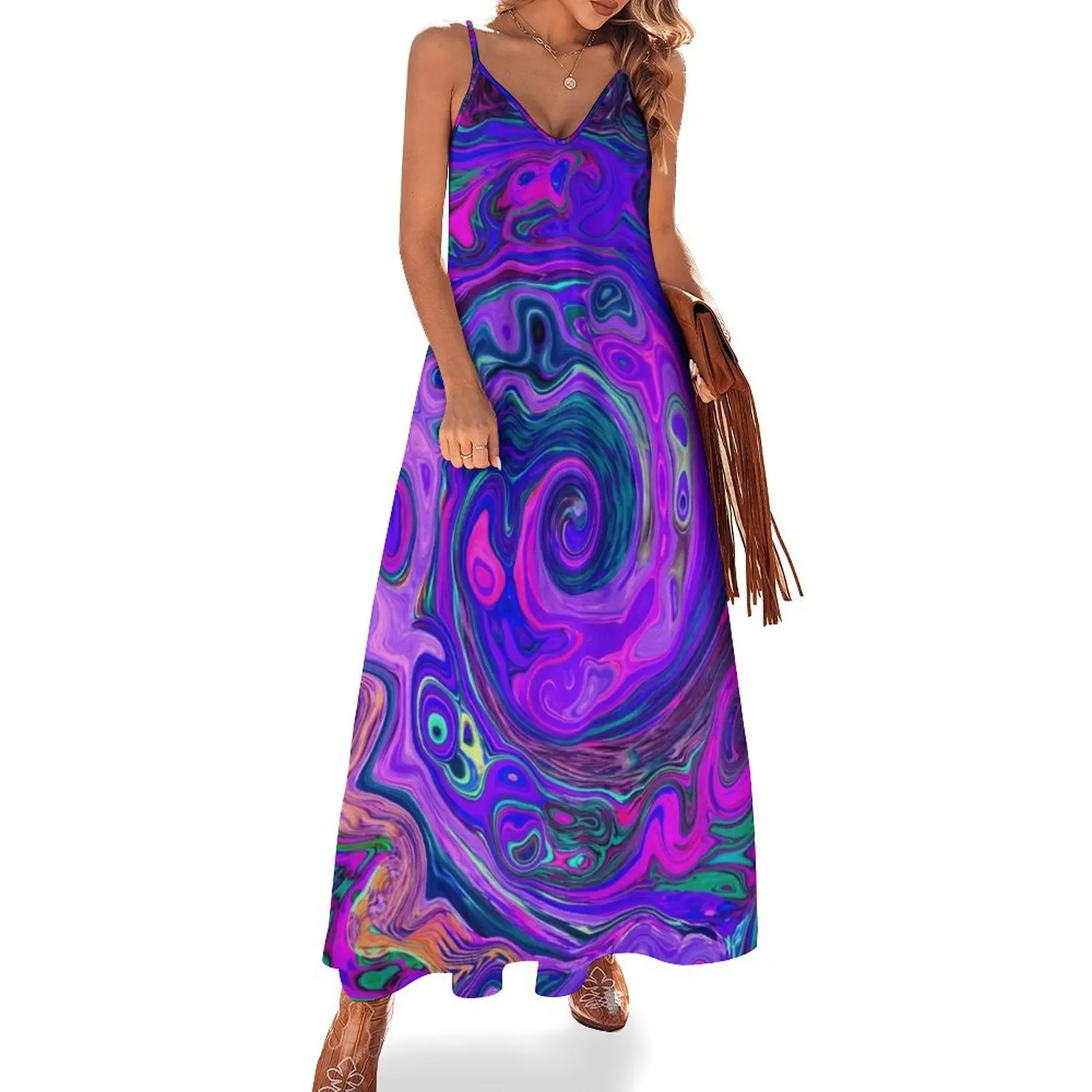 

Groovy Abstract Retro Magenta and Purple Swirl Sleeveless Dress evening dress chic and elegant evening dress women summer