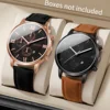 2PCS/Set Men Business Watches Fashion Roma Dial Date Watch Leather Band Quartz Wristwatches Relogios Feminino（Without Box） 1