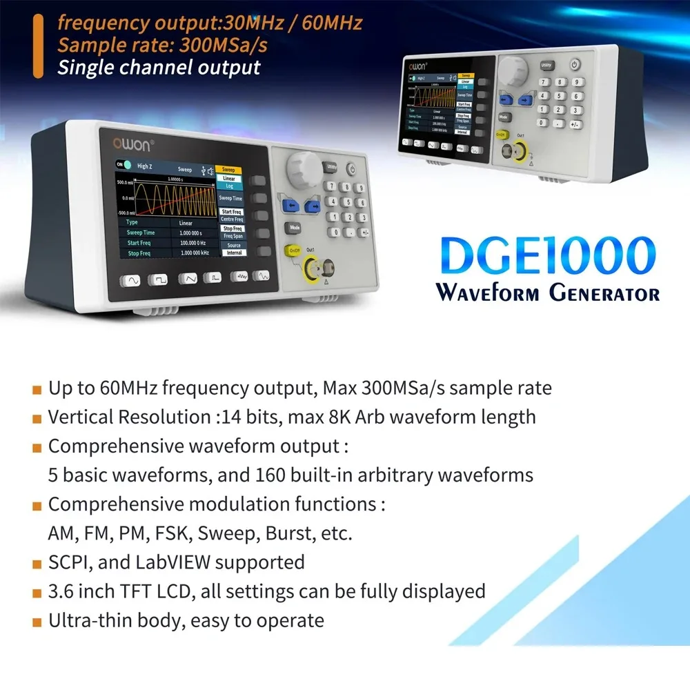 OWON   ߻,  ä, 30MHz, 1CH, 3.6 ġ ġž, 14 Ʈ  ߻, DGE1030