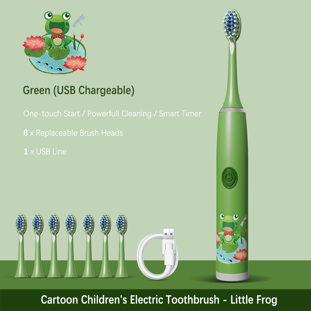Electric Toothbrush For Kids Cartoon Panda Kids 8pc Replace Toothbrush Head 3-15 Age Ultrasonic Electric Toothbrush