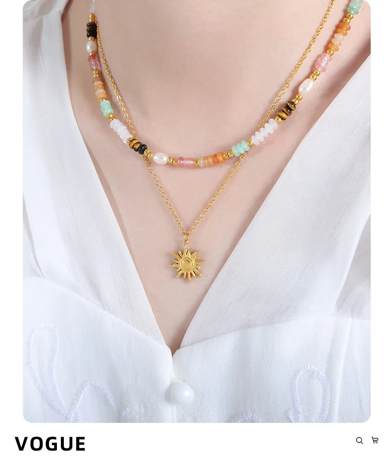 Marka Edelstahl vergoldete Halskette für Damen, modischer Sonnenanhänger, wasserdichter Schmuck, Mädchen-Halskette, mittelalterliche Accessoires – Detail 15