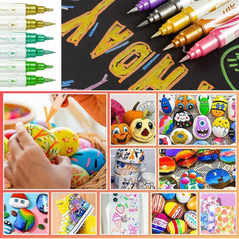 30 Pcs Brush Marker Pens Art Markers Pens Paint Dual Tip Metallic Paint Pen, For Rock Painting, Card Making, Scrapbooking