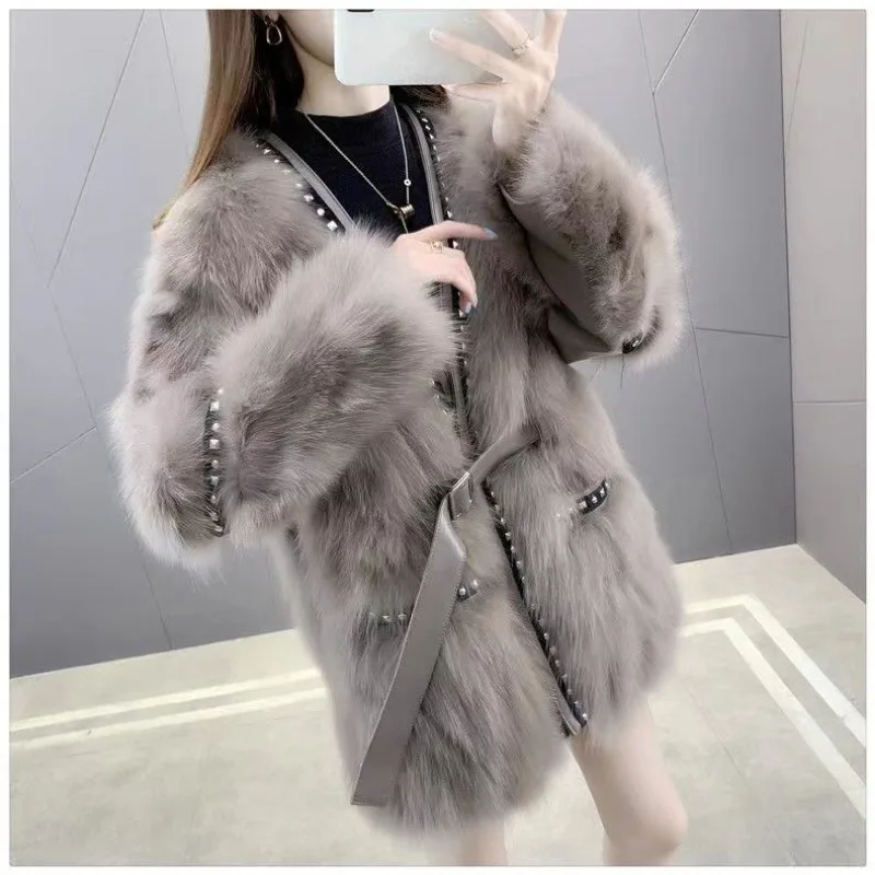 2023 New Winter Premium Thickened Faux Fur Women's Coat Fashion Versatile Cardigan Thick Warm Shirt Fur One Piece Coat Fur