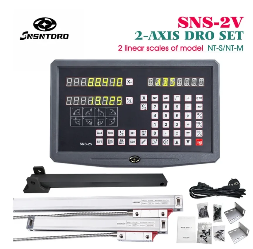 

DRO Digital Readout SNS-2V 2 Axis AC110V/220V Display and 2 Pieces 0-1000mm 5um Linear Scale Encoder For Milling Lathe Machine