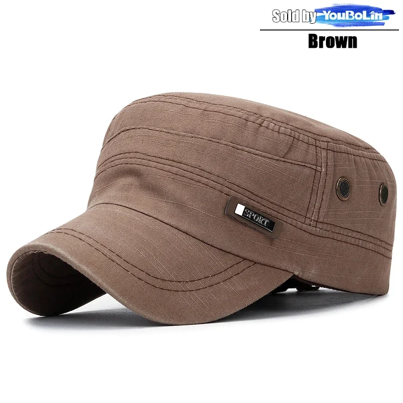 Cotton Perforated Breathable Military Academy Cadet Flat Cap Sun Hat Trucker Caps Dad Hats