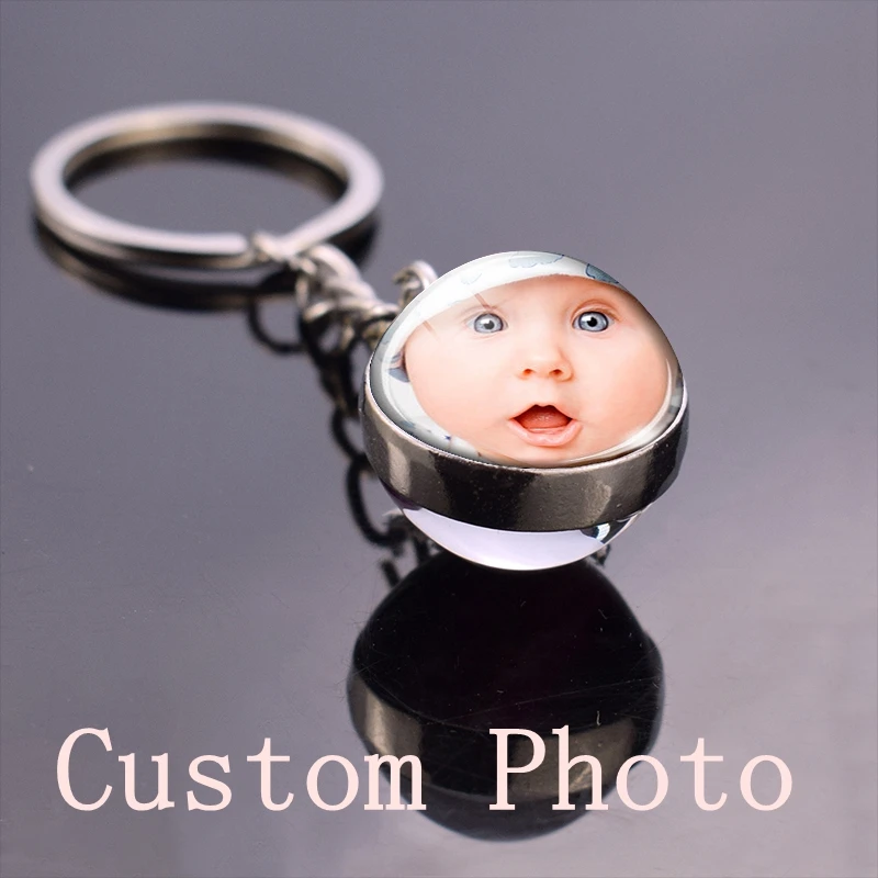 

Custom Logo Photo Glass Ball Keychain Personalized Wedding Key Chain Ring Diy Keyring Keyholder for Lovers Family Christmas Gift