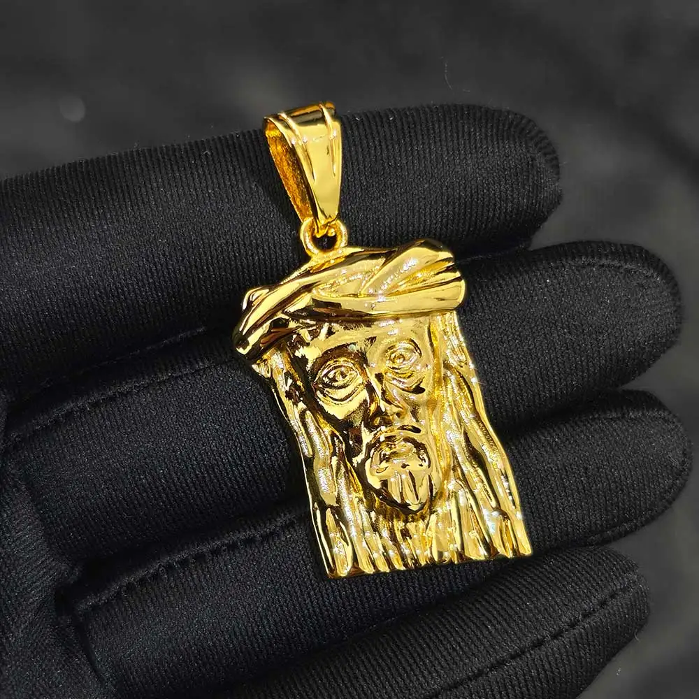 Tarnish Free Jesus Piece Necklace Hiphop Fashion Jewelry Hamsa BrassJesus Head Face Charm Religious Pendant Necklace silver polish cloth vintage charm anti tarnish tools wipe maintain silver gold jewelry special polishing clean jewelry