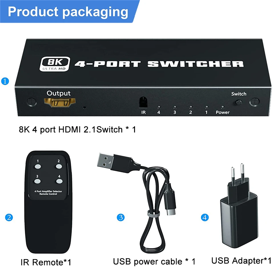 2023 Switcher HDMI 2.1-compatible 4K 120Hz 4 in 1 out 2 in 1 out 8K 60Hz Switch