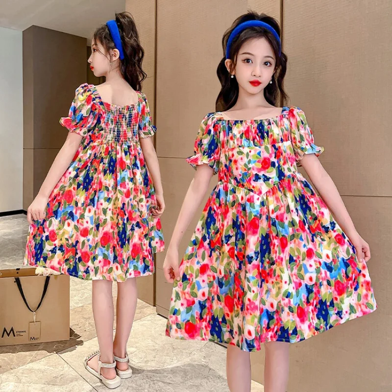 

Summer Dresses for Young Girls 4-16 Years Girl Elegant Party Dress 2023 New Children's Clothes Free Delivery Korean Style Dress