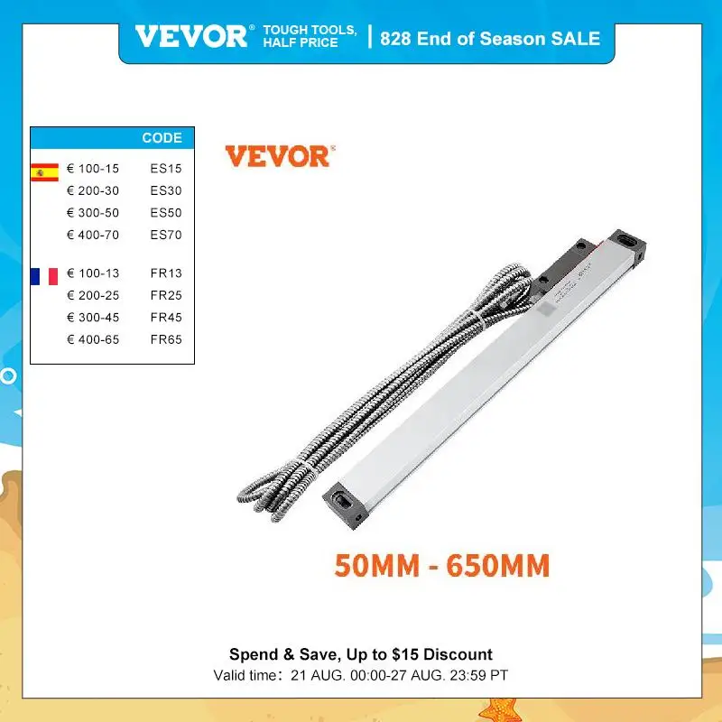 VEVOR Linear Scale Encoder 50MM650MM High Precision 2 Axis DRO Digital Readout LED for Milling