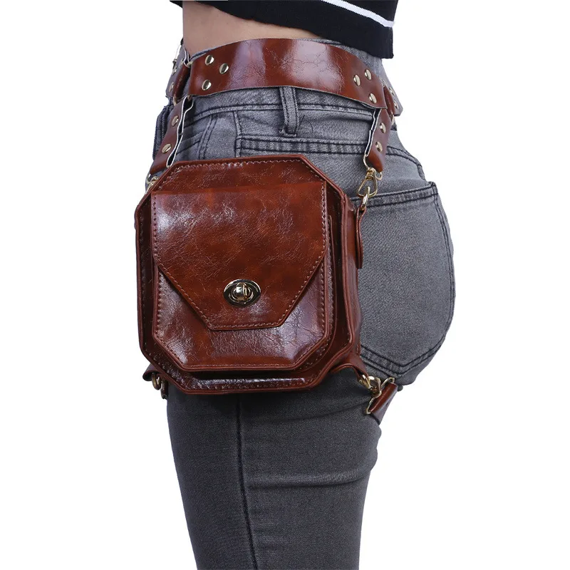 Punk Retro PU Waist Bag Casual Small Square Hip Packs For women's Crossbody Cross Multi-function Outdoor Leg Phone Pouch