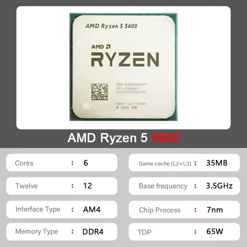 AMD Ryzen 5 5600 32MB 캐시 데스크탑 PC 게이밍 CPU AMD R5 5600 프로세서 소켓 AM4 4.4GHz 6코어 12스레드 CPU