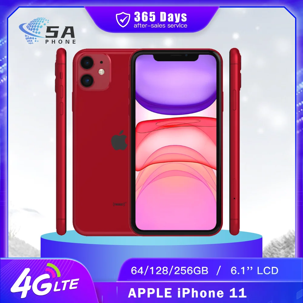 Original Apple iPhone 11 4G Mobile Phone Face ID NFC 64GB/128GB/256GB ROM 6.1'' Dual 12MP A13 Bionic Hexa-Core IOS SmartPhone