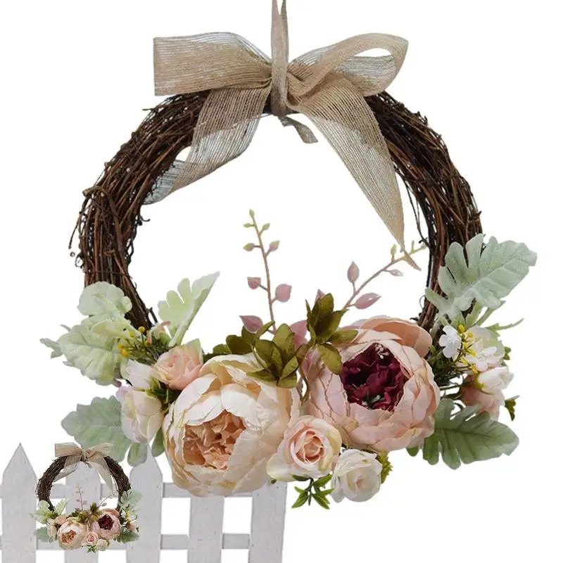

Дверной венок искусственные пионы гирлянда винтажные цветущие пионы весна лето осень Зимние венки цветок зеленые листья для улицы
