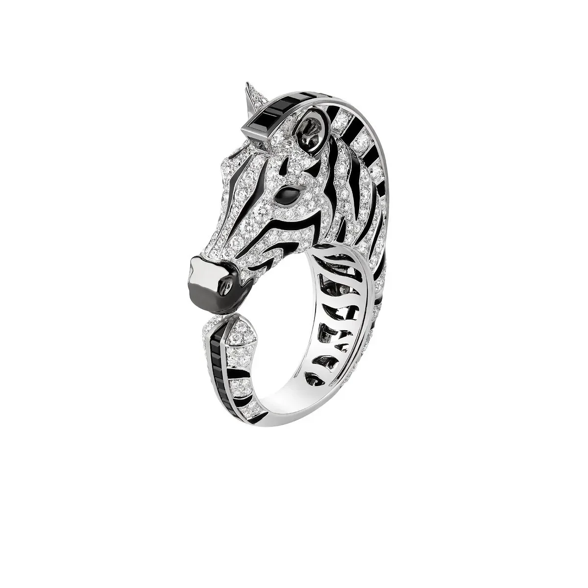 Pure 925 Sterling Silver Creative Black Animal Horse Zebra Ring For Women Fine Party Jewelry Gift