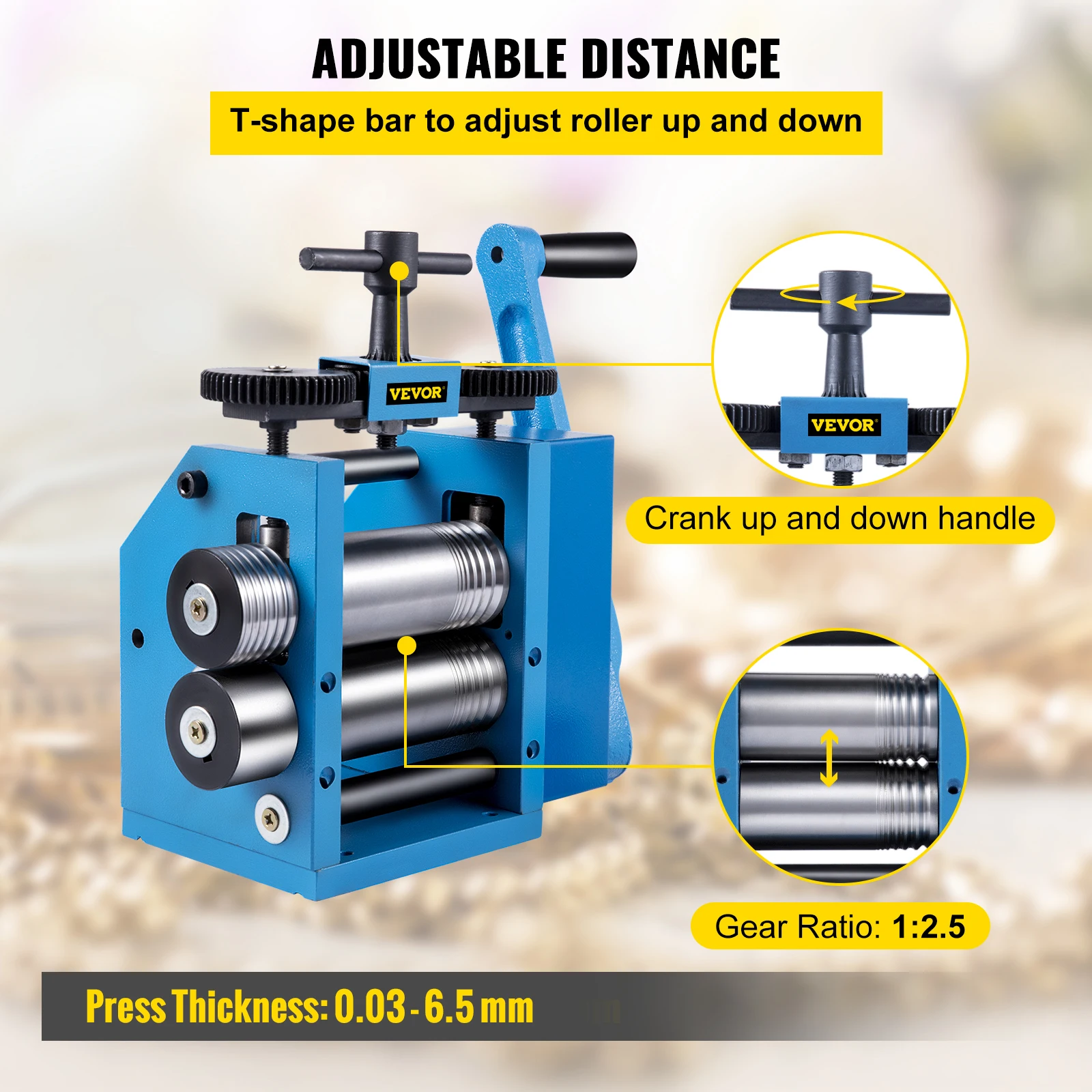 VEVOR-Manual Rolling Mill para Ouro e Prata Nuggets Pressionando, Combinação de Semicírculo Jóias, 3in, 4.4in Folha