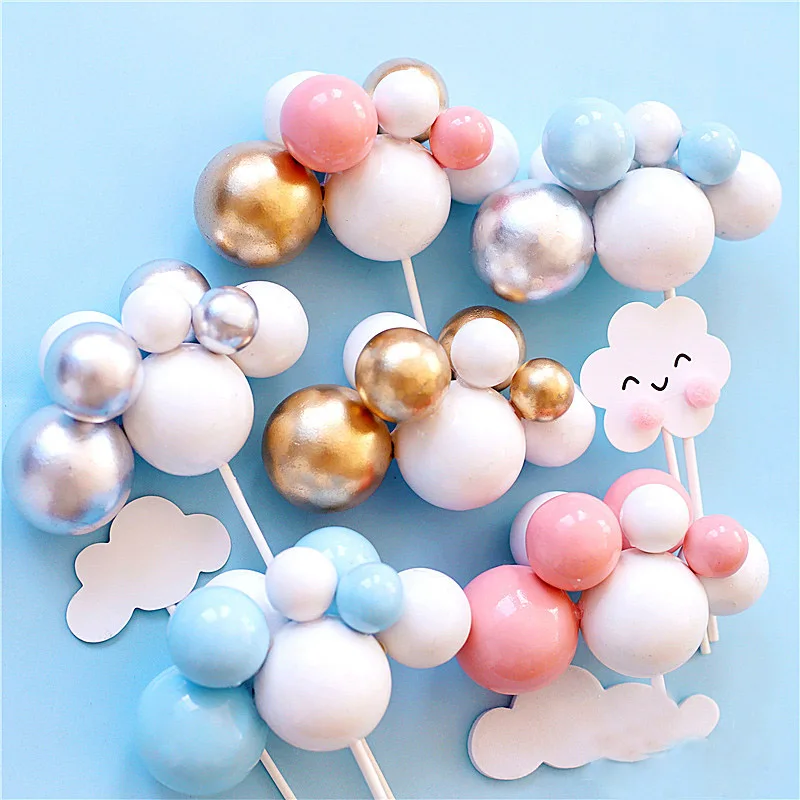 Multicolor Ball Cake Topper Clouds Cake Insert Card Baby Shower Happy Birthday Party Dessert Baking Decor Forniture Per Matrimoni