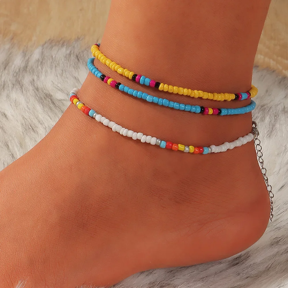 3pcs/set Bohemian Colorful Beaded Beads Anklets Women Summer Ocean Beach Handmade Ankle Bracelet Foot Leg Beach Jewelry Gift bead bracelet beads anklet fashion accessories