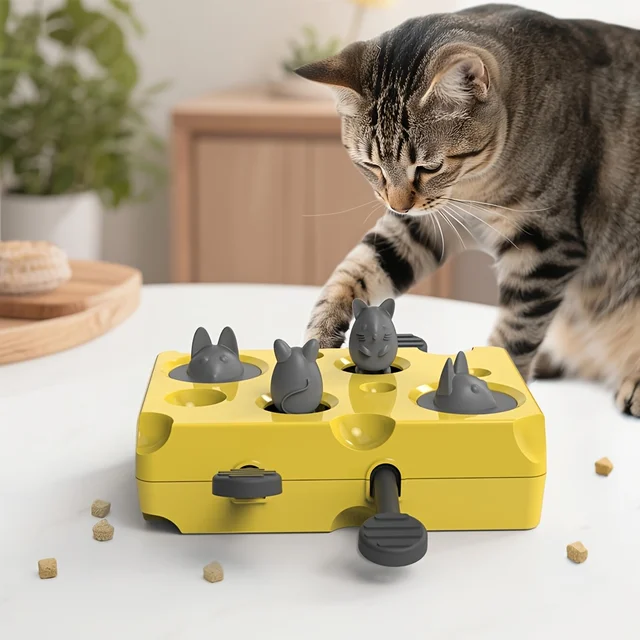Interactive Cat Toy with Mice Targets & Treat Dispensing Holes - Slow Feeder Puzzle Toy for Mental Stimulation, Cat Puzzle Toy Interactive Cat Toy with Mice Targets & Treat Dispensing Holes - Slow Feeder Puzzle Toy for Mental Stimulation, Cat Puzzle Toy