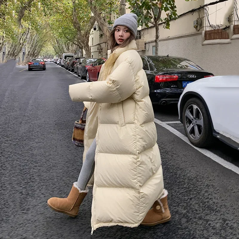 White Duck Down Down Jacket for Women In The Korean Version of The Long Fox Hair Collar Loose Over The Knee Coat Thick