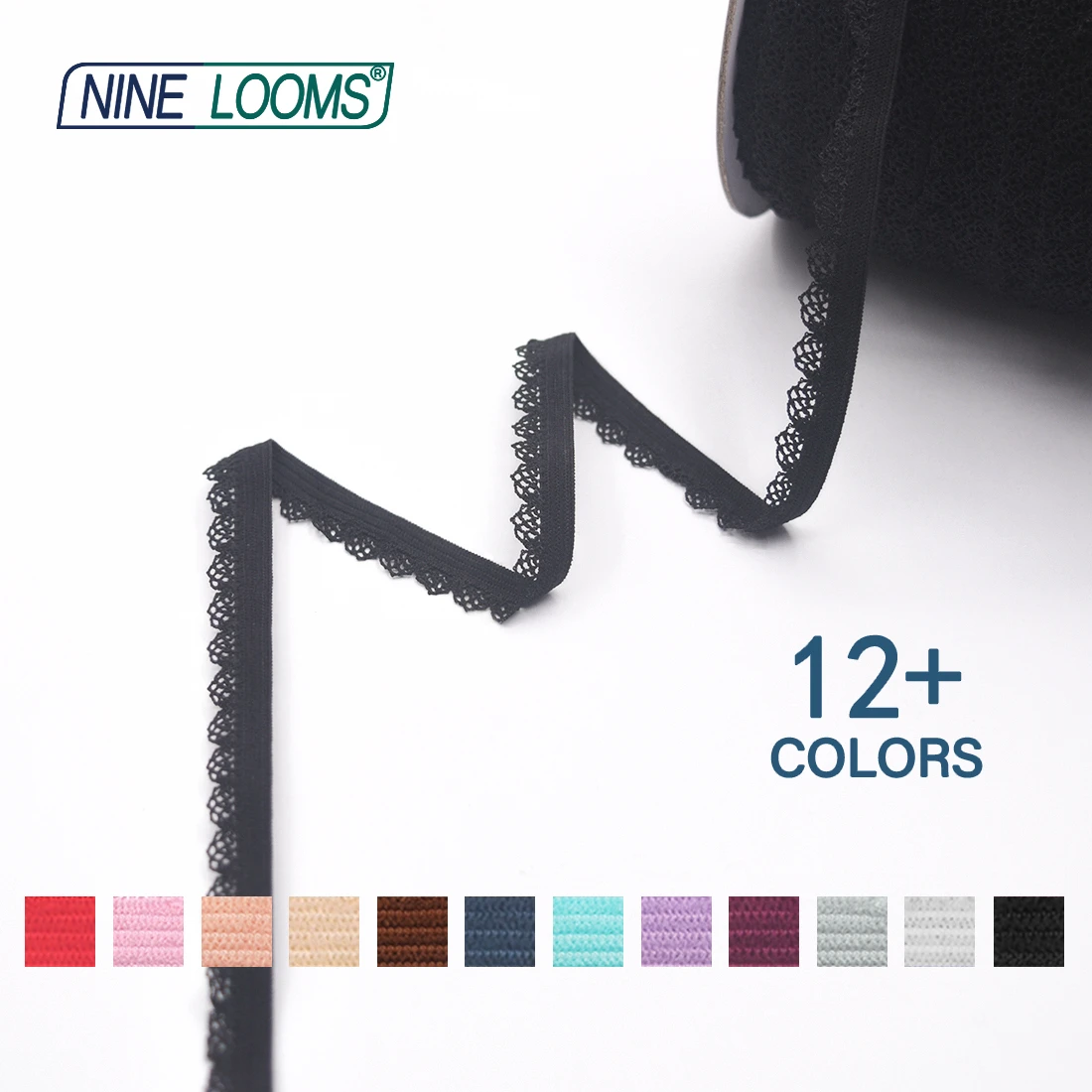 NINE LOOMS Picot Loop Rüschen-Spitzenbesatz, elastisch, 3/8 Zoll, 10 mm, dekoratives Spandex-Band, Unterwäsche, Dessous, DIY, Nähen, Basteln, 2, 5, 10 Yard – Detail 12