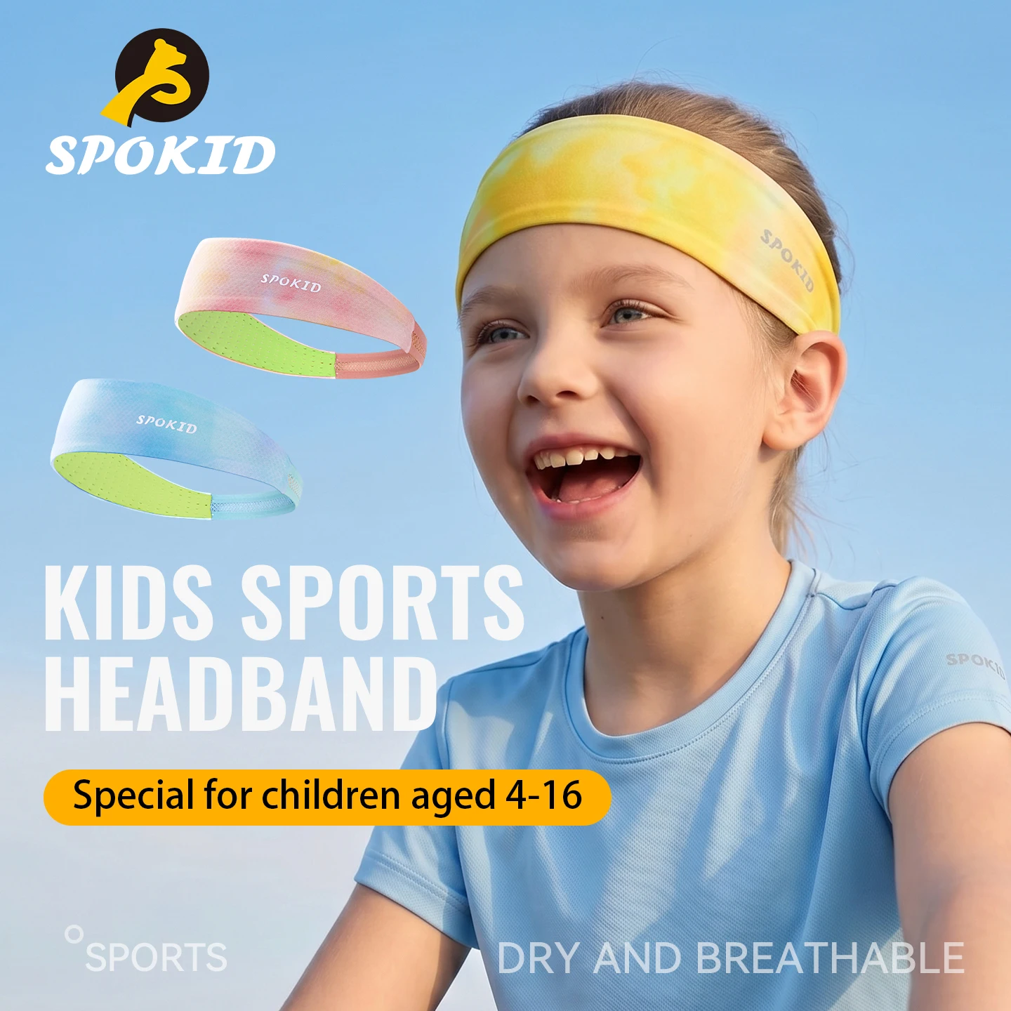 SPOKID 어린이용 스포츠 헤드밴드 빠른 건조 탄성 헤어밴드 러닝 땀 흡수..