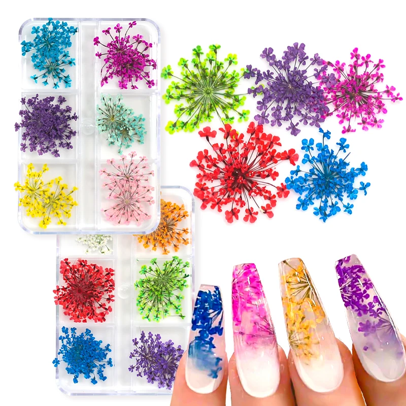 12/18Pcs/box 3D Dried Flowers Nail Art Decorations Dry Floral Bloom Stickers DIY Manicure Charms Designs For Nails Accessories 12 grids box 3d studs nail art alloy multi colored all various shapes chains ring buckle metal decorations manicure diy