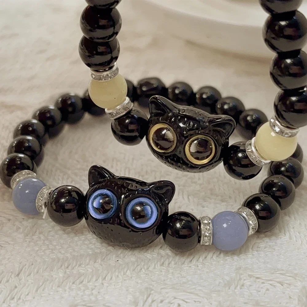 Minimalist Big Eye Cat Bracelet Women Sweet Cool Cartoon Animal Pendant Charm Stone Luminous Bracelets Jewelry Friendship Gifts 5