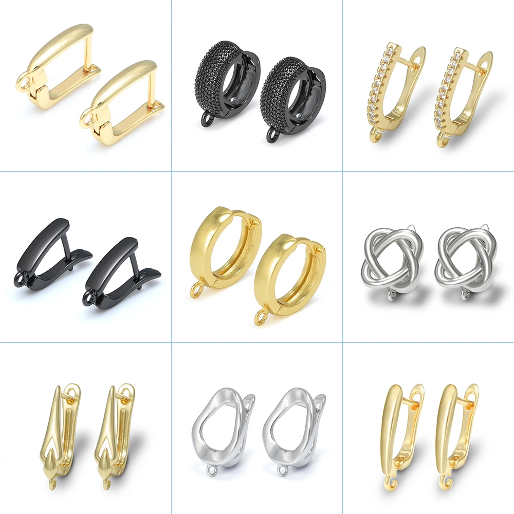 Earring Hooks 1 Pair Smooth 18K Gold/Rhodium Plated Ear Wire Fastener DIY Jewelry Making Accessories Supplies