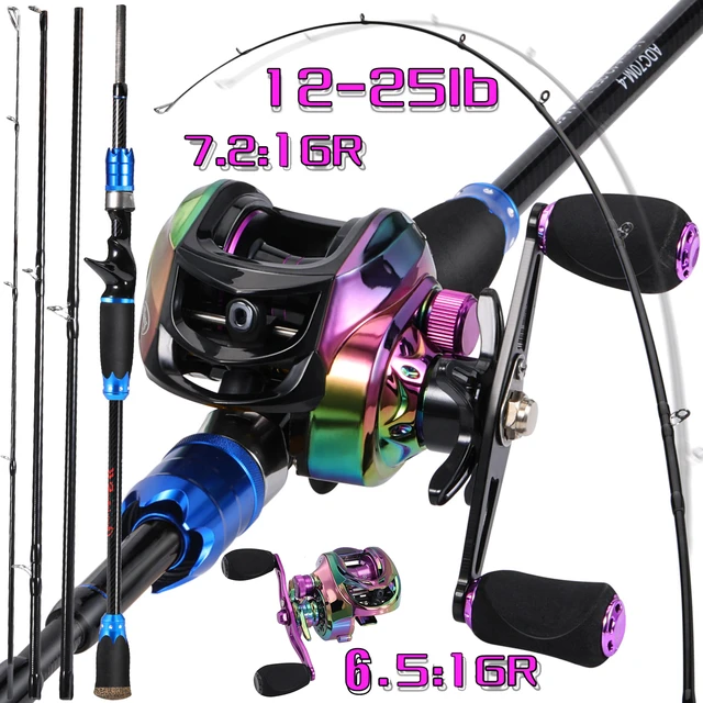 Sougayilang Fishing Rod and Reel Combo 1.8-2.1m 4 Sections Baitcasting Rod  and 6.5:1 Gear Ratio Casting Reel for Saltwater Pesca