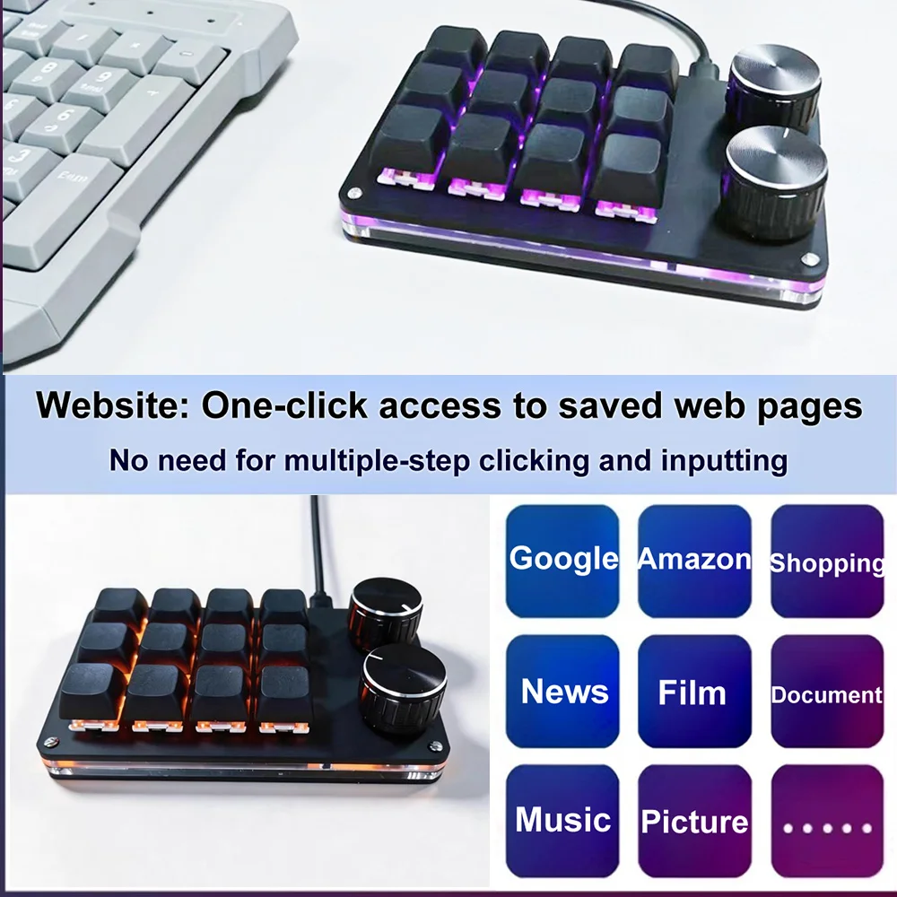 12-Keys Multi-Functional Editing Keyboard, 6-Layer Macro Recording, Full-Key Customization, One-Step Operation for Control - 2