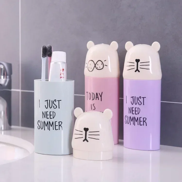 Toothbrush Case Cute Toothbrush Toothpaste Cups Portable Storage Boxes Brush Washing Tooth Gargle Case Children Bathroom Travel Organizer
