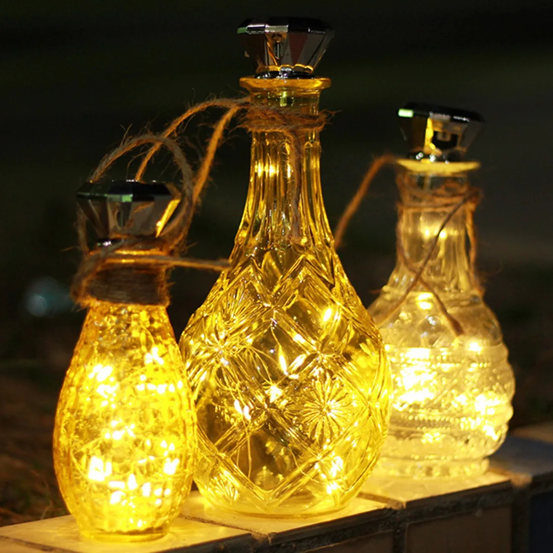6Pcs Solar Wine Bottle Lights,2M 20 LEDs Solar String Fairy Light Outdoor Diamond Cork Lights(White)