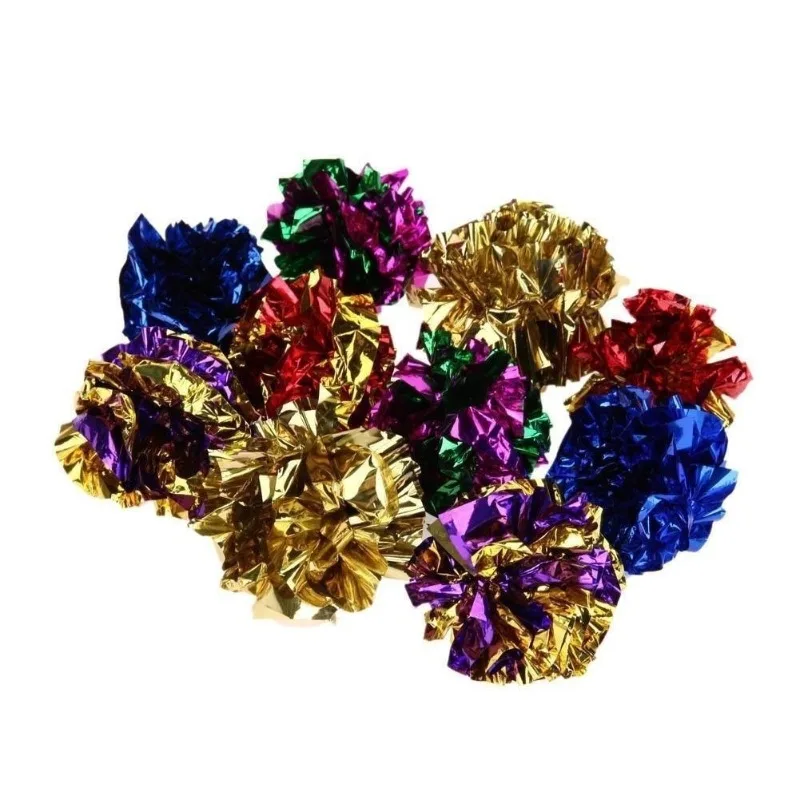 6Pcs Mylar Crinkle Foil Balls Cat Kitten Sound Play Toy Crackle Paper Rustle