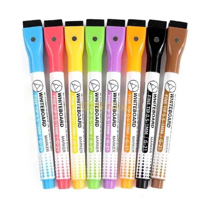 12PB 8 Color Marker 0.5MM Erasable Colorful Whiteboard Marker with Eraser