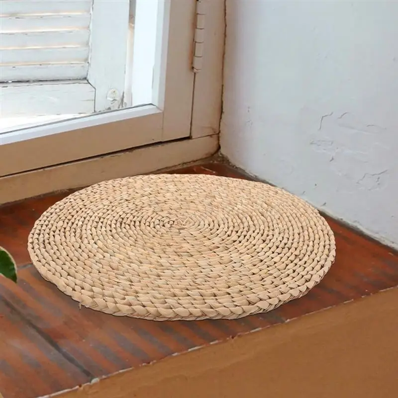 20/30cm Japanese Style Natural Straw Round Pouf Tatami Cushion Rattan Yoga Cushion Woven Sitting Seat Cushion 3