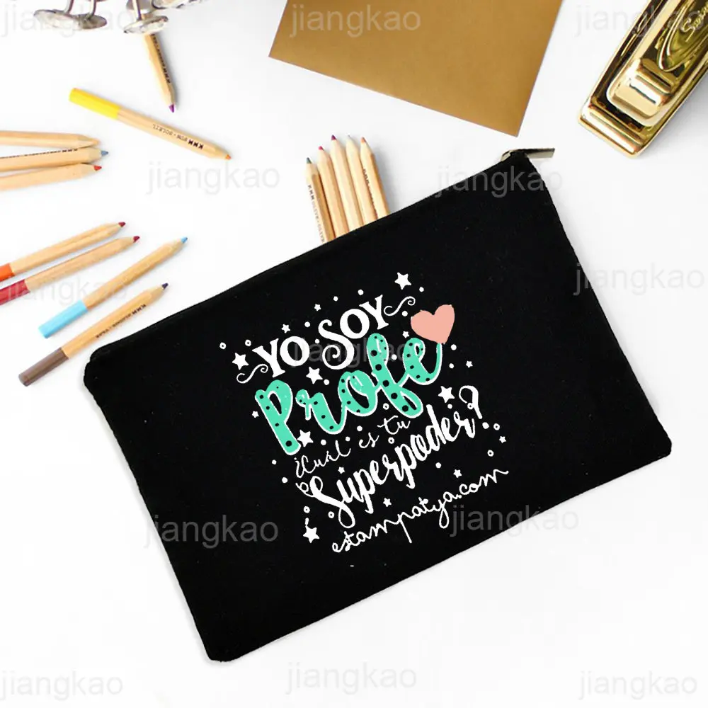 Best Teacher In The Word Spanish Print Pencil Bag School Stationery Supplies Storage Bags Travel Makeup Bag Toiletry Pouch Gifts 3