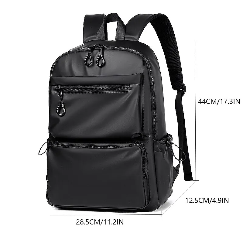 A 14 Inch Men's Backpack Large Capacity Travel Leisure Solid Color Pu Computer Backpack Fashion Men And Women Students Schoolbag