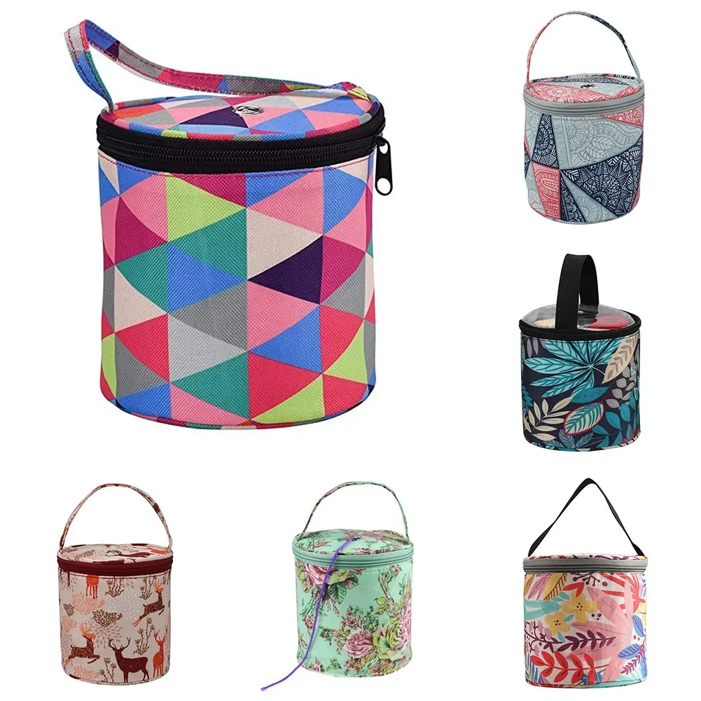 13x13x3cm Woolen Printed Storage Drum Bag 600D Oxford Cloth Knitting Bag Oxford Cloth Crochet Organizer Yarn Knitting Tote yarn storage bag