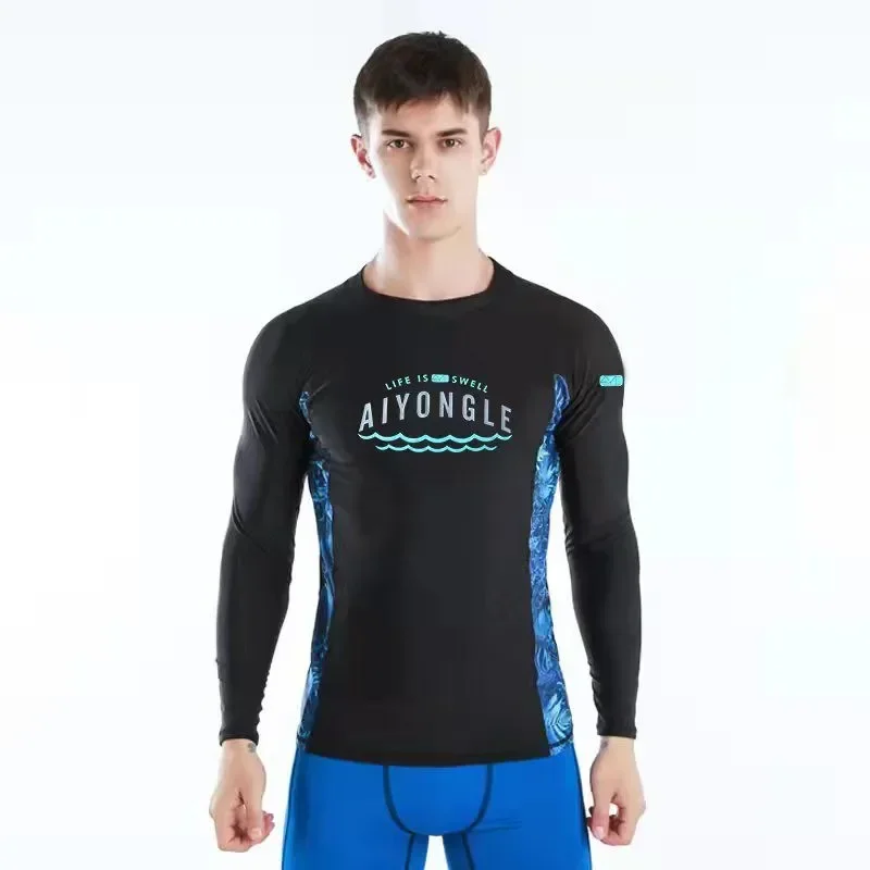 Uzun kollu erkek gömlek döküntü muhafızları gömlek UV koruma dalış için rashguard plaj yüzme mayolar spf
