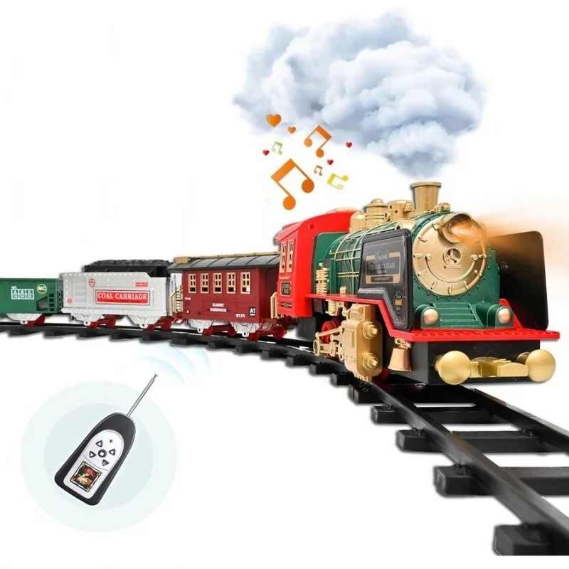 Remote Control Track Train Car Simulation Water Steam Locomotive Playset With Smoke Simulation Model Electric Rail Train Model 4