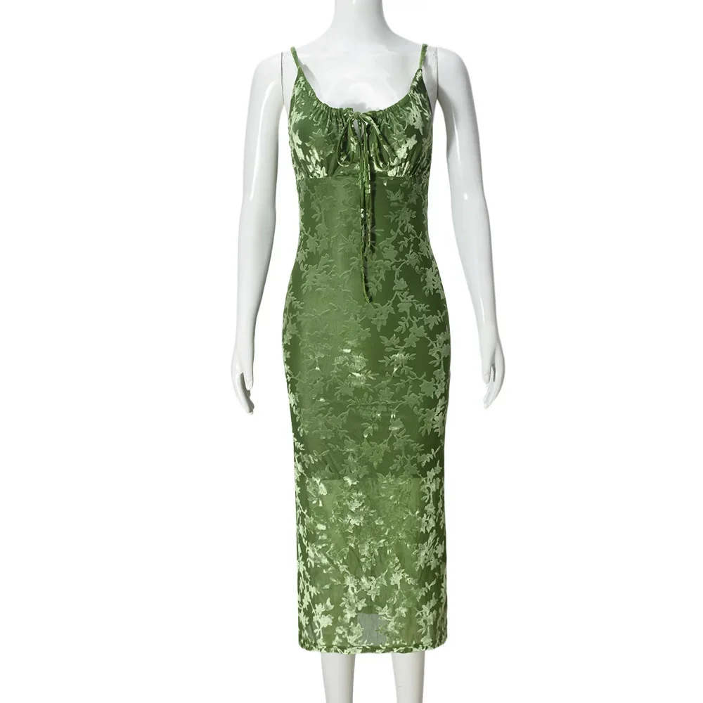 green emerald velvet dress Iris Jacquard Dress in Pear Green – OMNES main image 1