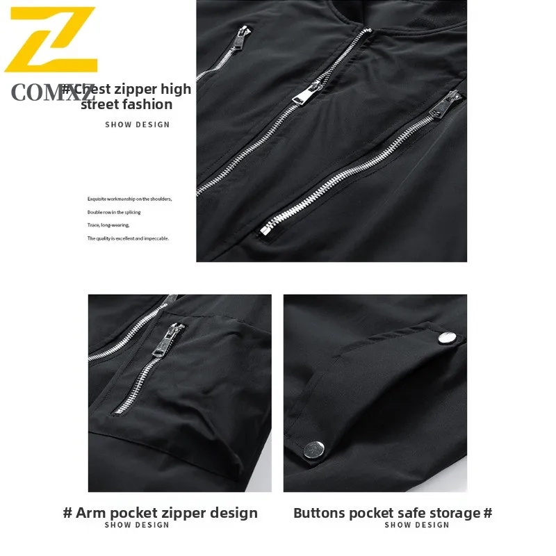 Men's Baseball Collar Jacket Heavyweight Zipper Flight Coat American Style Windproof Water-Resistant Spring Autumn Outerwear