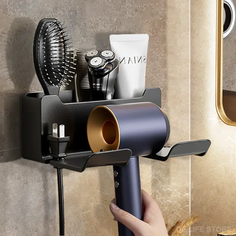 

Wall Mounted Hair Dryer Holder Bathroom Shelf Without Drilling Plastic Hair Dryer Stand Bathroom Organizer Accessories