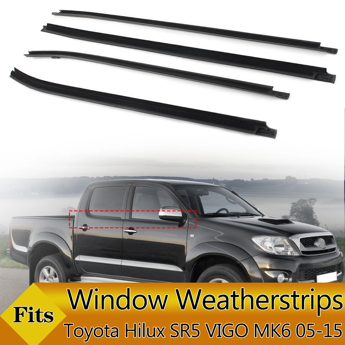 4PCS Car Outer Windows Rubber Weatherstrip For Toyota Hilux SR5 / VIGO