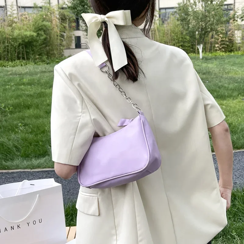 Shoulder Bags Women Underarm Chain Bag PU Candy Colors Zipper Summer Simple Students Daily Casual Handbags OL Korean Style Chic