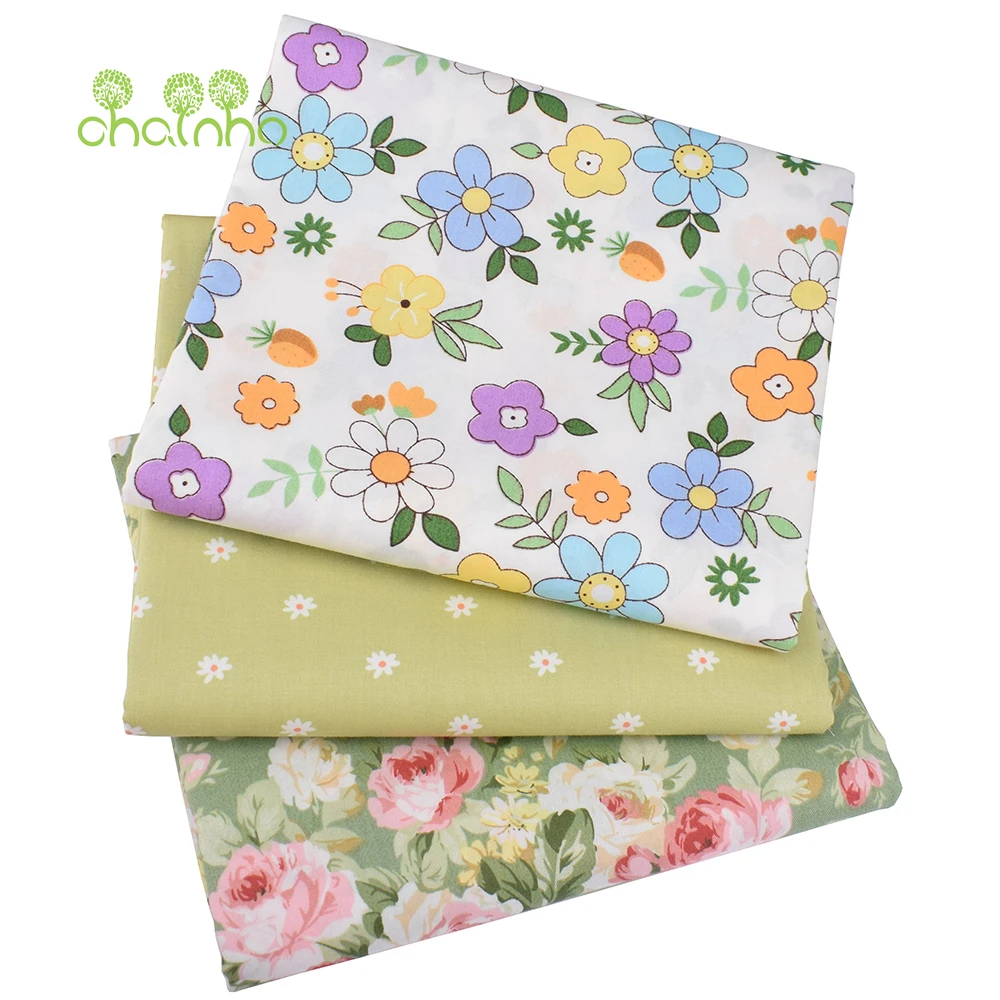 Chainho,Printed Twill Weave Cotton Fabric,DIY Quilting Sewing Material,Patchwork Cloth,Floral Series,4 Specification,2C04