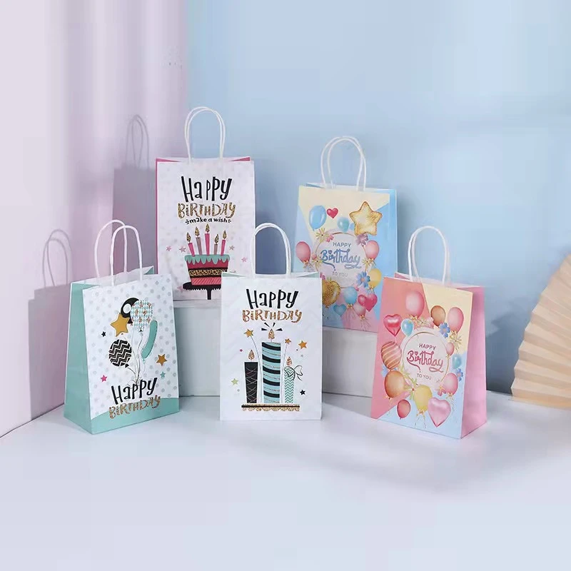 5Pcs Kraft Paper Gift Bags Happy Birthday Gift Boxes with Handle Kids ...